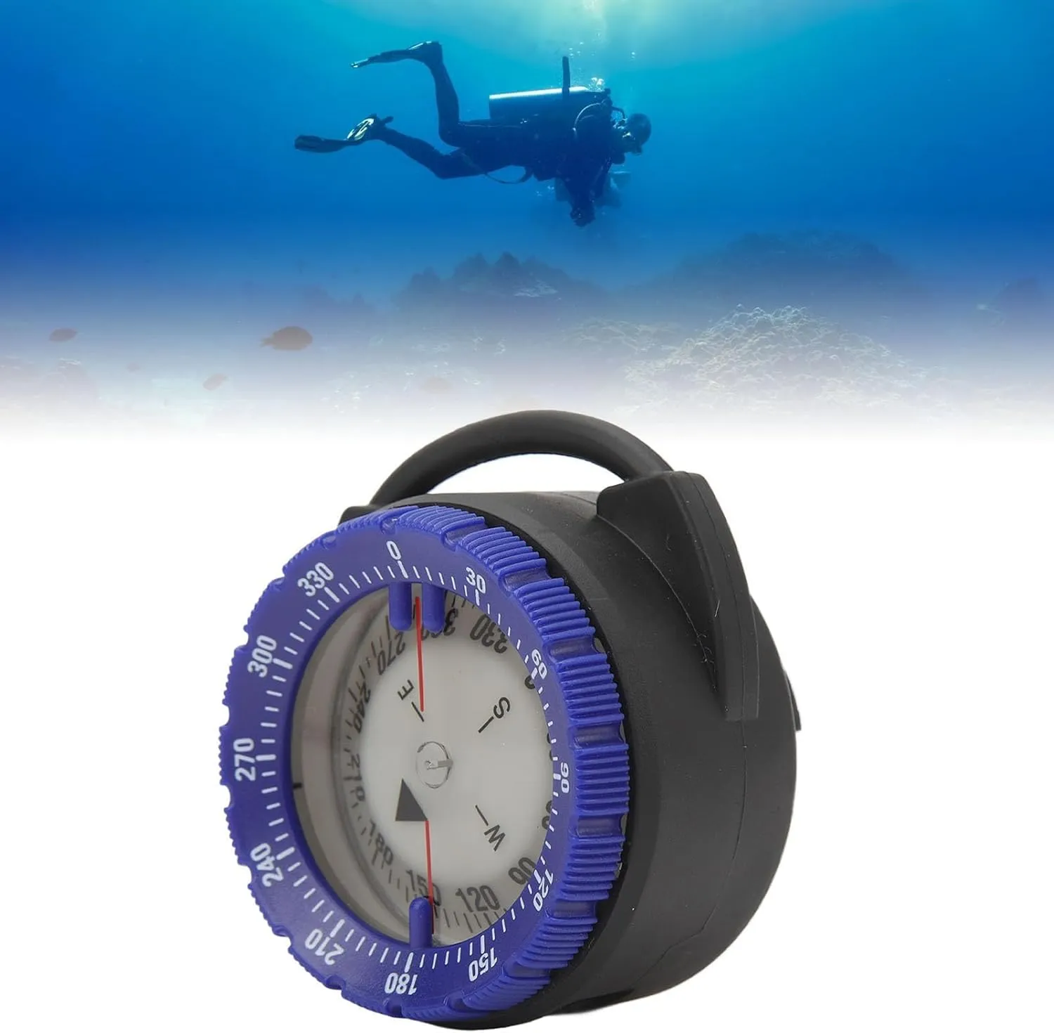 Diving Compass, 50M Underwater Diving Dive Compass with Breathing Tube Clamp, Luminous Waterproof Diving Compass for Scuba Diving Water Sports