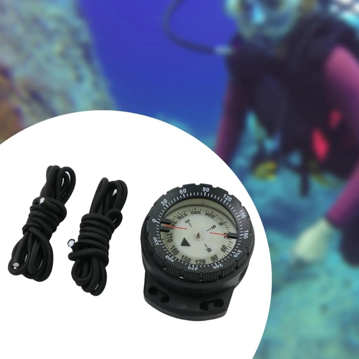 Diving Compass Waterproof Lightweight Tool with Elastic Ropes Outdoor Camping Compass for Scuba Hiking Sailing Outdoor Sports