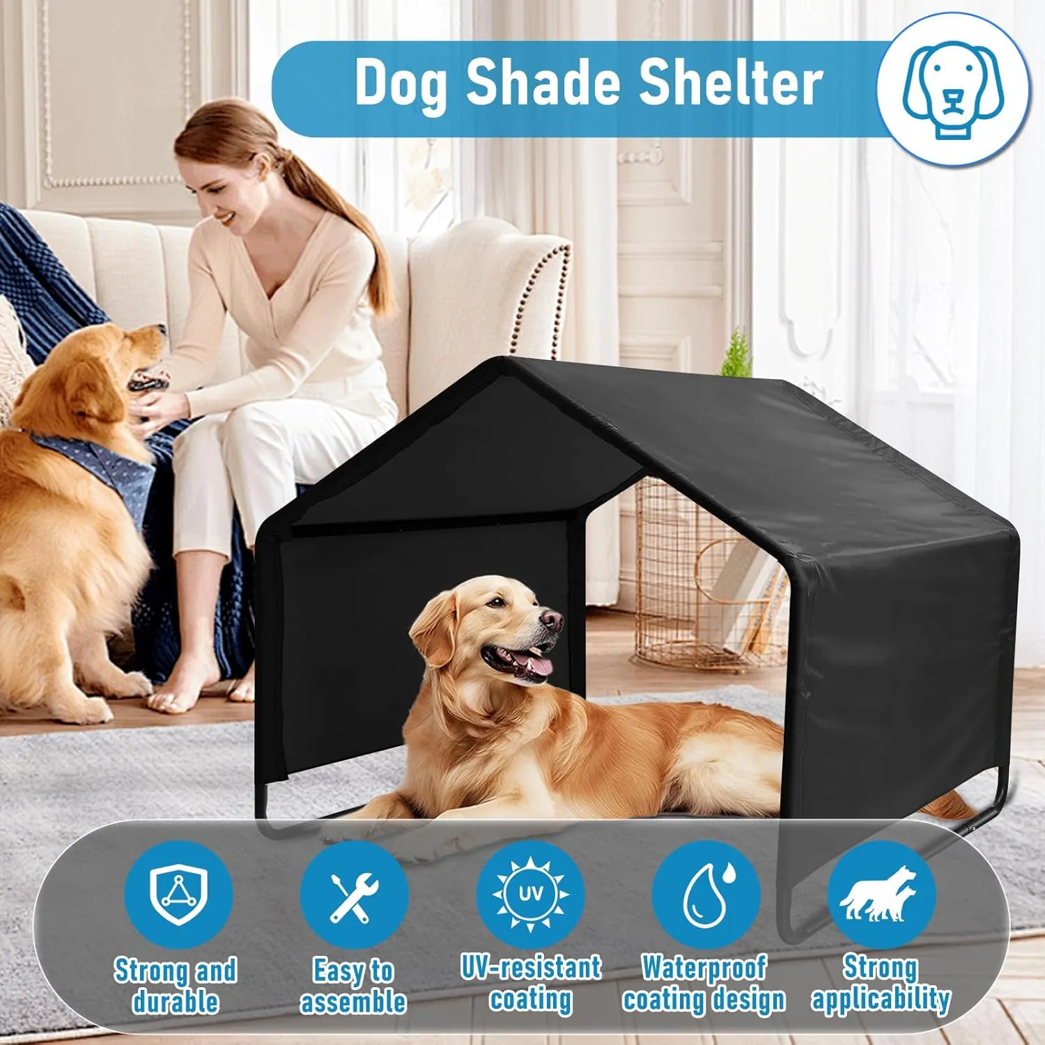 Dog Tent, Sun Protection Windproof Pet Tent for Dogs, Dog Shade Shelter, 49x49x43in Outdoor Dogs Shade Canopy Camping Tent for Pets, Cats, Livestock (Black, 49x49x43in)