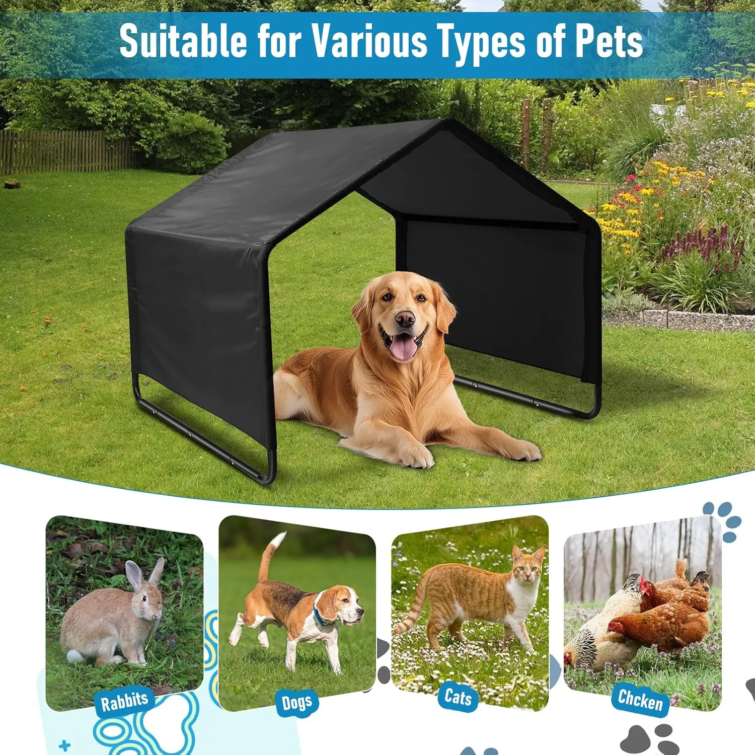 Dog Tent, Sun Protection Windproof Pet Tent for Dogs, Dog Shade Shelter, 49x49x43in Outdoor Dogs Shade Canopy Camping Tent for Pets, Cats, Livestock (Black, 49x49x43in)