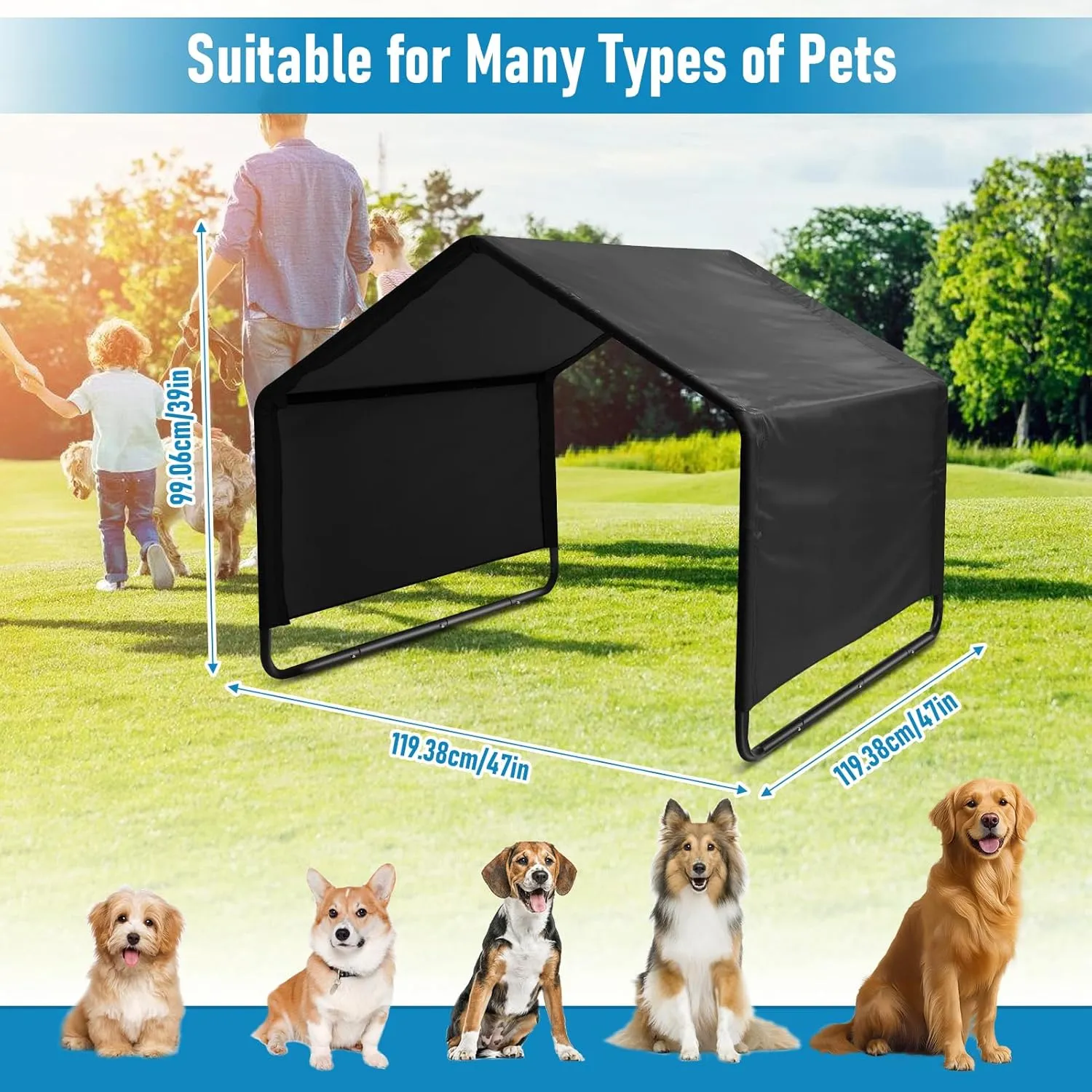 Dog Tent, Sun Protection Windproof Pet Tent for Dogs, Dog Shade Shelter, 49x49x43in Outdoor Dogs Shade Canopy Camping Tent for Pets, Cats, Livestock (Black, 49x49x43in)