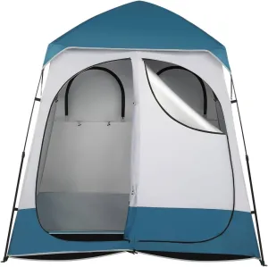 Double Shower Tent, Oxford Cloth Privacy Changing Room Tent, Outdoor Pop Up Shelter with Hand Bag, Portable Privacy Tent for Toilet, Camping, Dressing, Bathroom, Easy Set Up (Blue&White)