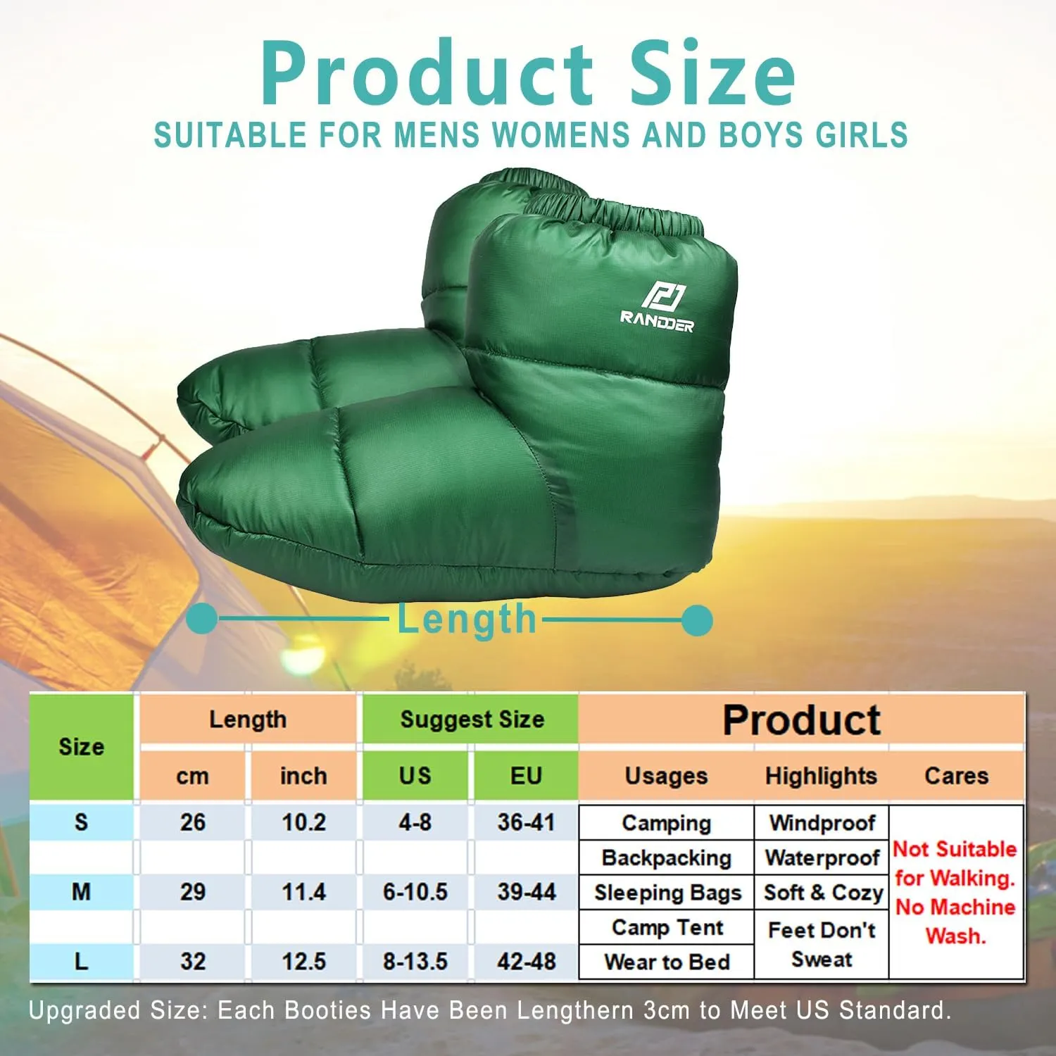 Down Booties Warm Socks 10D Nylon Ultralight Sleeping Sock for Camp, Backpacking, Camping Sleeping Bag Tent Down Slippers Foot Warmer (R02)