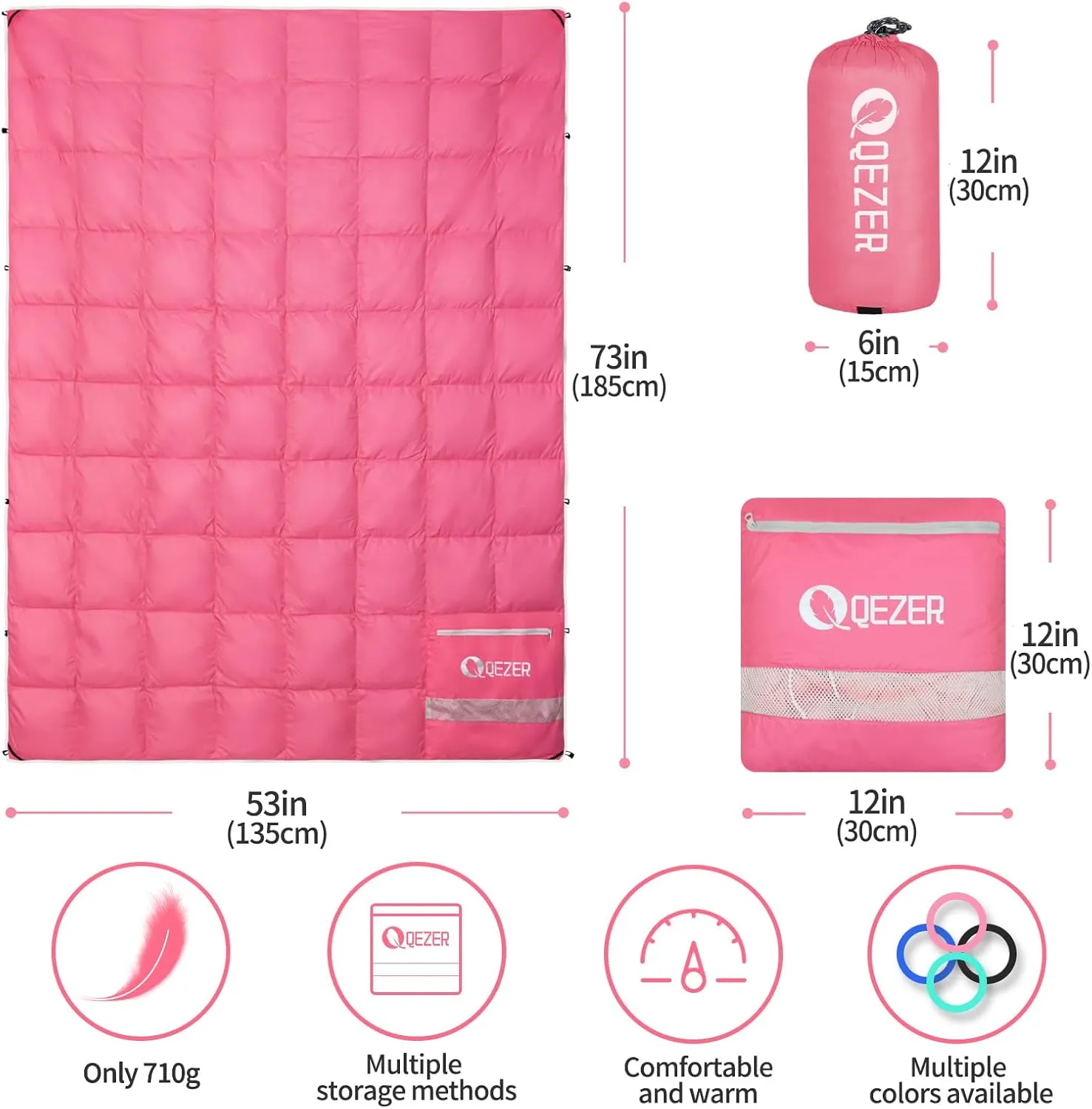 Down Camping Blanket Packable,600 Fill Power，Multi-Purpose Warm Camping Quilt for Outdoor Camping, Backpacking, and Hiking, 73x53 inches.
