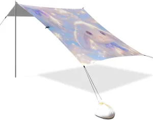 Dreamy Cute Rabbits Beach Canopy UPF50  Waterproof Large Portable Sun Shelter with Sandbags & Sand Shovel for Backyard, Grassland, Park