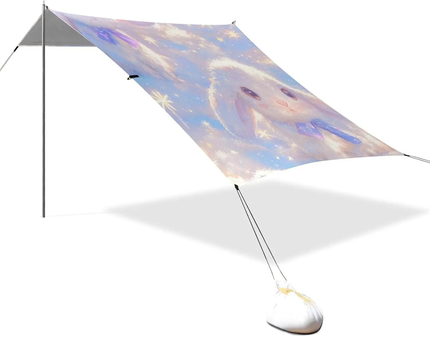 Dreamy Cute Rabbits Beach Canopy UPF50  Waterproof Large Portable Sun Shelter with Sandbags & Sand Shovel for Backyard, Grassland, Park