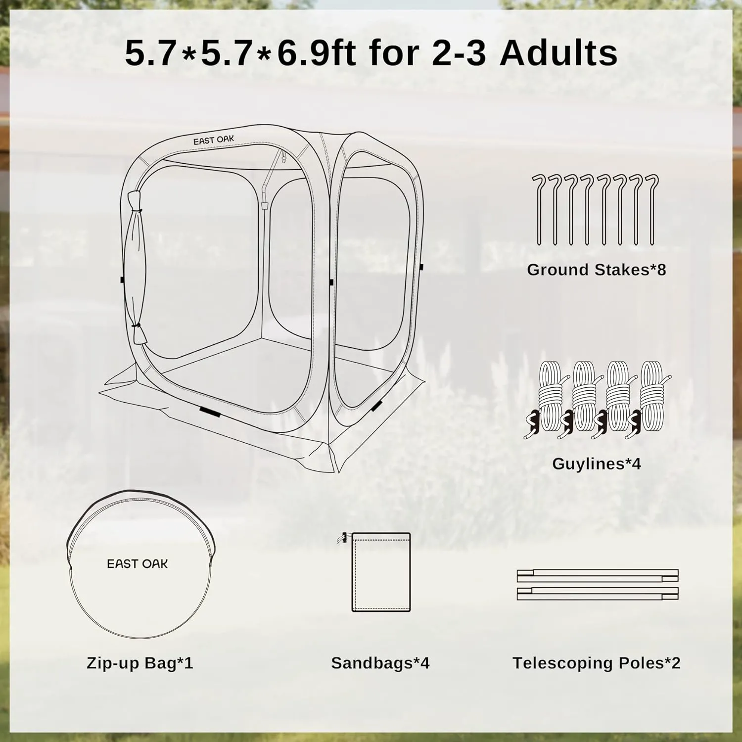 EAST OAK Screen House Tent Pop-Up, Portable Screen Room Canopy Instant Screen Tent 6 x 6 FT with Carry Bag for Patio, Backyard, Deck & Outdoor Activities, Beige