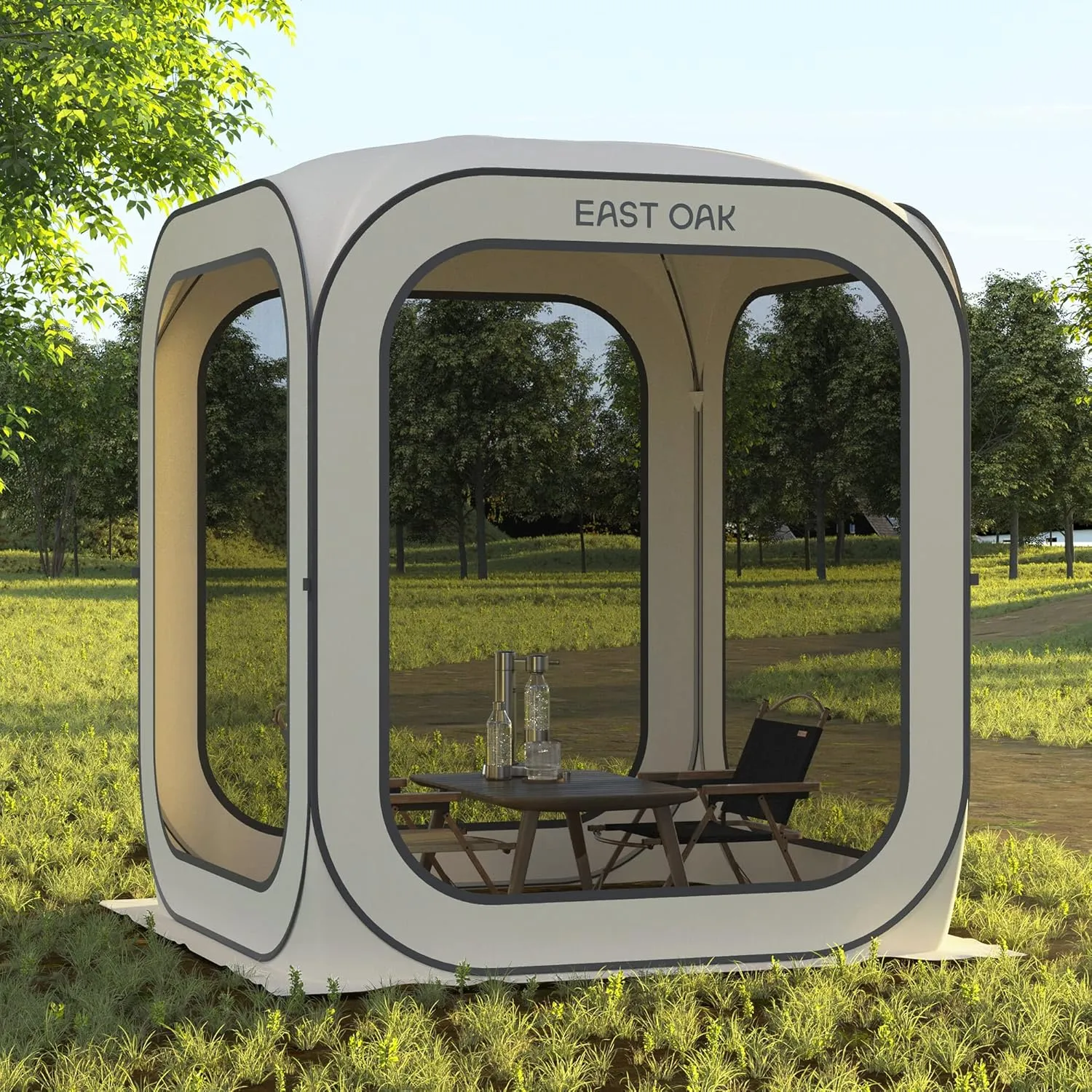 EAST OAK Screen House Tent Pop-Up, Portable Screen Room Canopy Instant Screen Tent 6 x 6 FT with Carry Bag for Patio, Backyard, Deck & Outdoor Activities, Beige