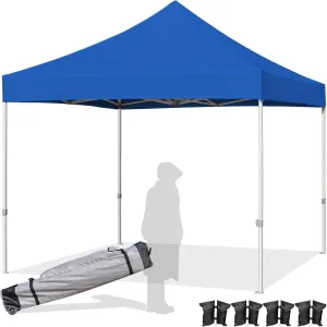 Easy 10x10 Pop Up Canopy Tent with Peak Tensioner, Heavy Duty for Commercial Use, Industry-Leading 3000mm Waterproof, 500D Silver Coated Top, Wheeled Bag, 4 Sandbags, Stakes & Ropes, Blue