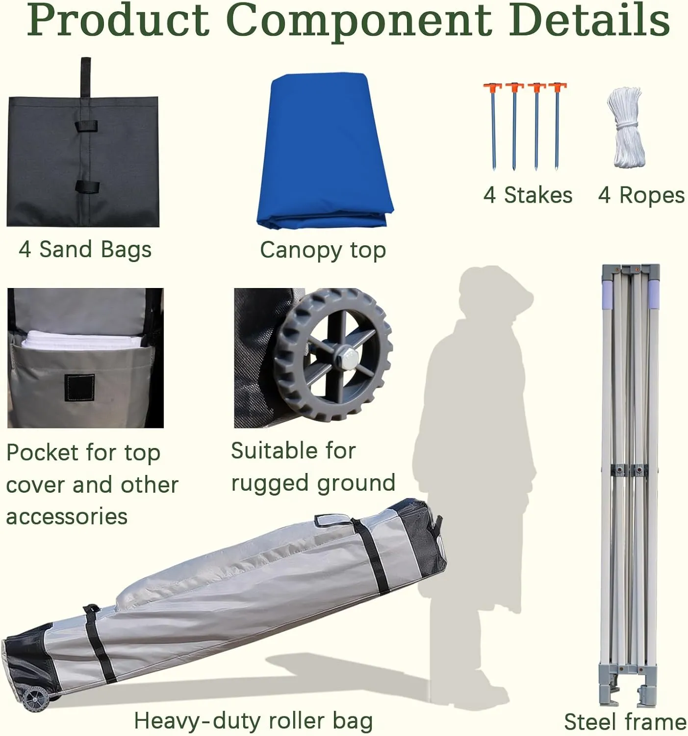 Easy 10x10 Pop Up Canopy Tent with Peak Tensioner, Heavy Duty for Commercial Use, Industry-Leading 3000mm Waterproof, 500D Silver Coated Top, Wheeled Bag, 4 Sandbags, Stakes & Ropes, Blue
