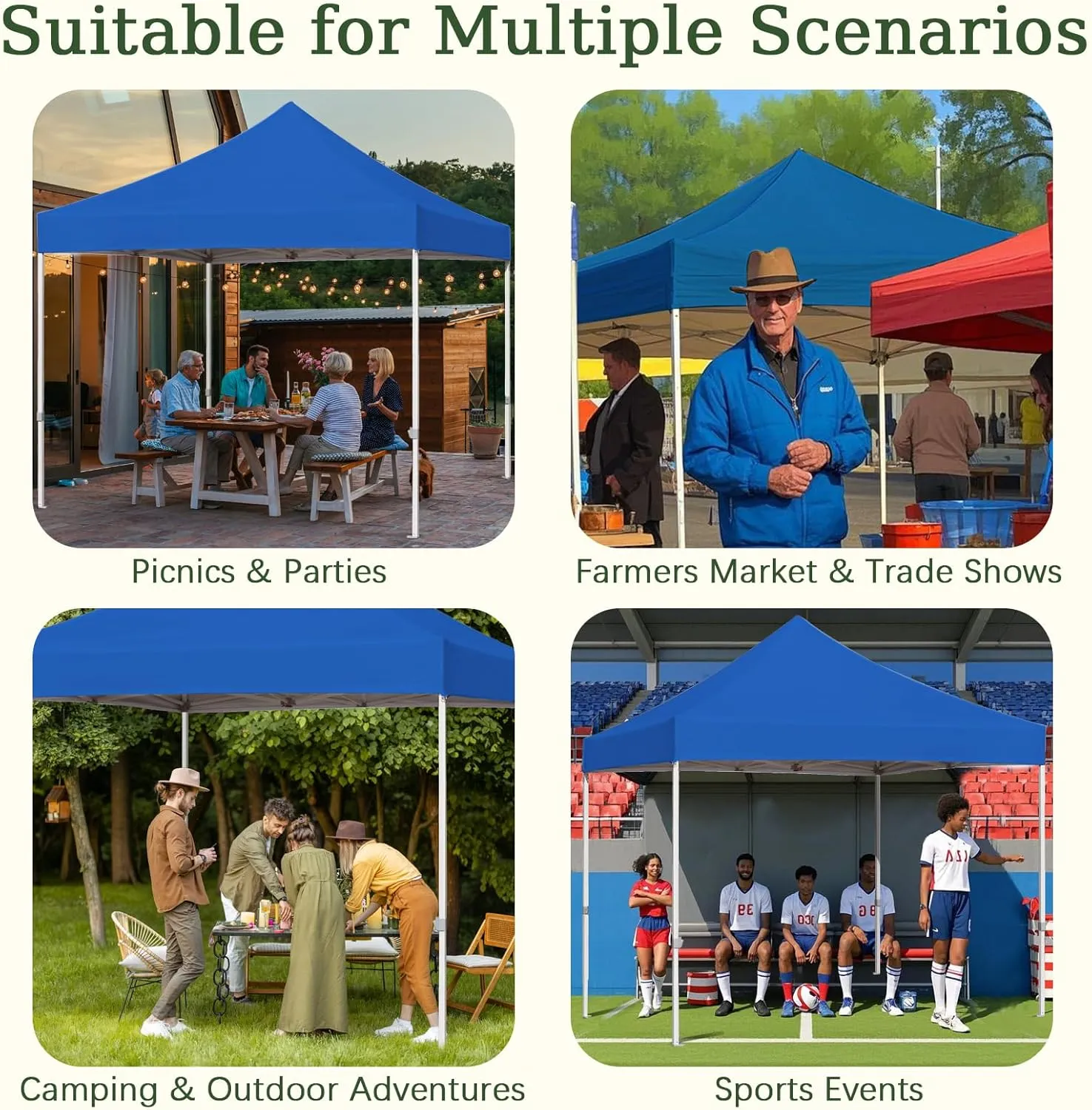 Easy 10x10 Pop Up Canopy Tent with Peak Tensioner, Heavy Duty for Commercial Use, Industry-Leading 3000mm Waterproof, 500D Silver Coated Top, Wheeled Bag, 4 Sandbags, Stakes & Ropes, Blue