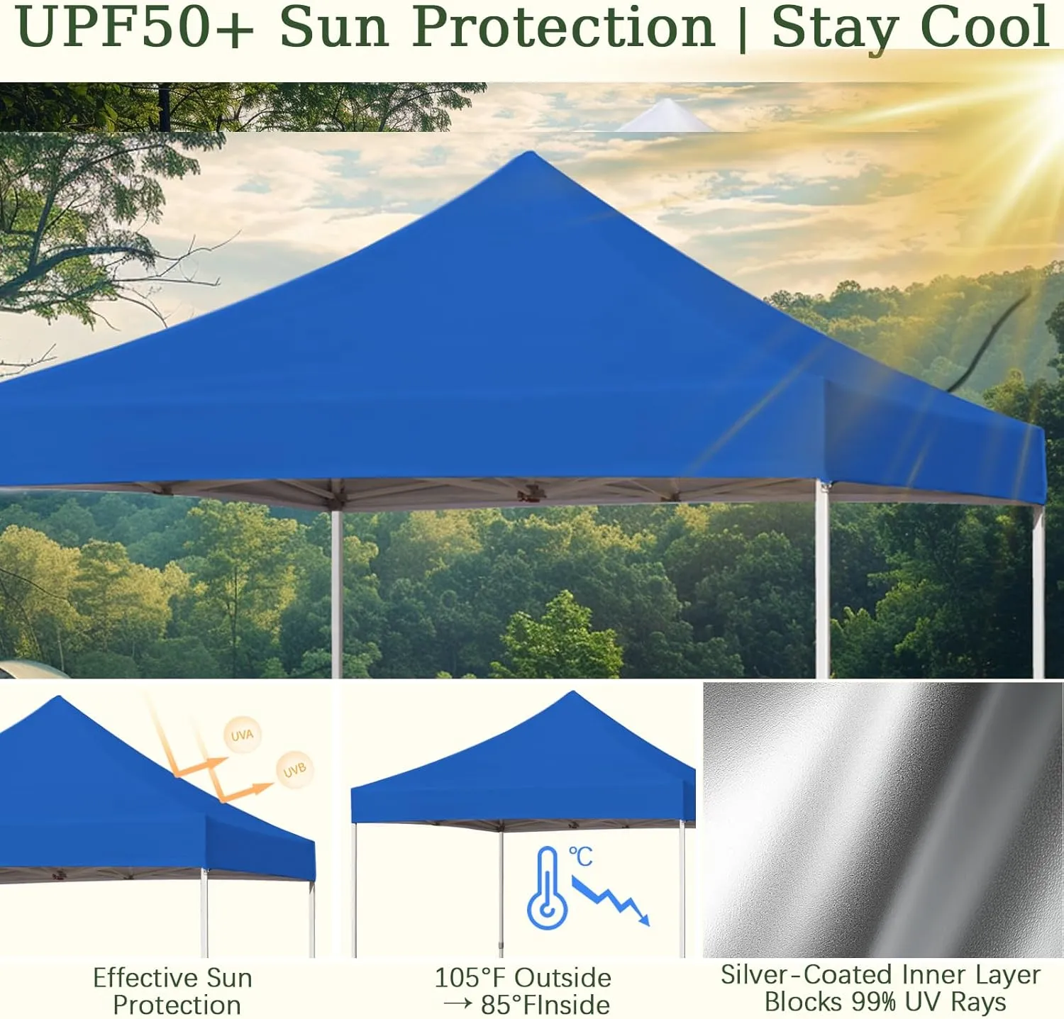 Easy 10x10 Pop Up Canopy Tent with Peak Tensioner, Heavy Duty for Commercial Use, Industry-Leading 3000mm Waterproof, 500D Silver Coated Top, Wheeled Bag, 4 Sandbags, Stakes & Ropes, Blue