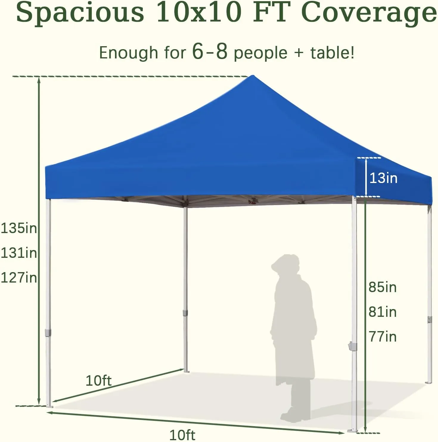 Easy 10x10 Pop Up Canopy Tent with Peak Tensioner, Heavy Duty for Commercial Use, Industry-Leading 3000mm Waterproof, 500D Silver Coated Top, Wheeled Bag, 4 Sandbags, Stakes & Ropes, Blue