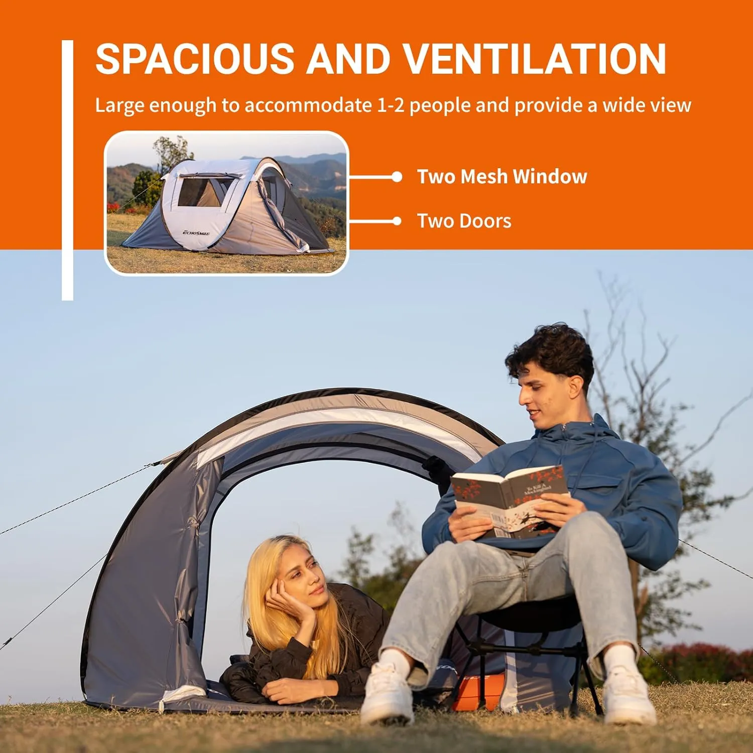 EchoSmile Camping Instant Pop Up Tent, 2/4/6/8/10 Person, Water Resistant Dome, Easy Setup for Camping Hiking and Outdoor, Portable with Carry Bag, 3 Season