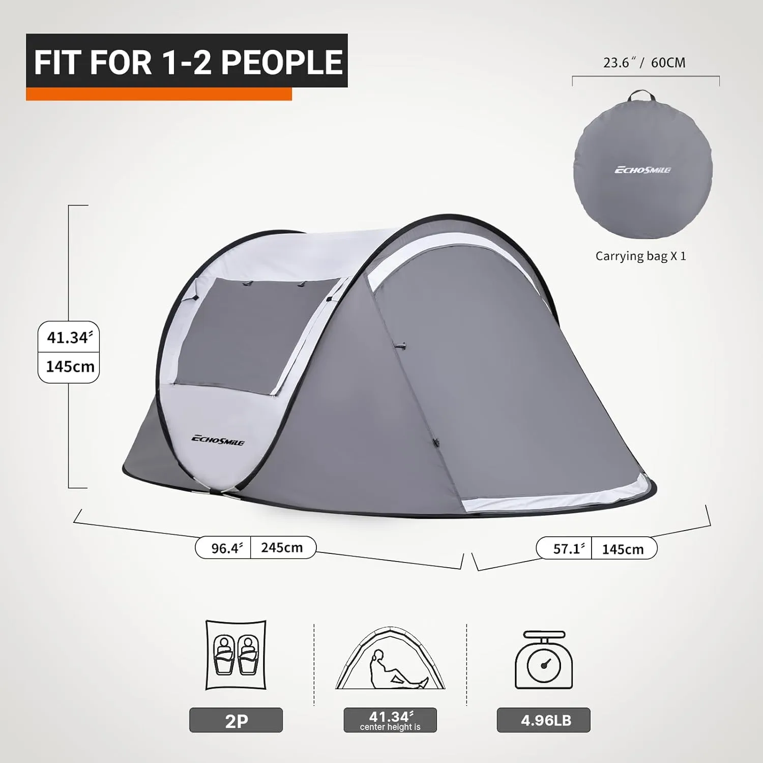 EchoSmile Camping Instant Pop Up Tent, 2/4/6/8/10 Person, Water Resistant Dome, Easy Setup for Camping Hiking and Outdoor, Portable with Carry Bag, 3 Season