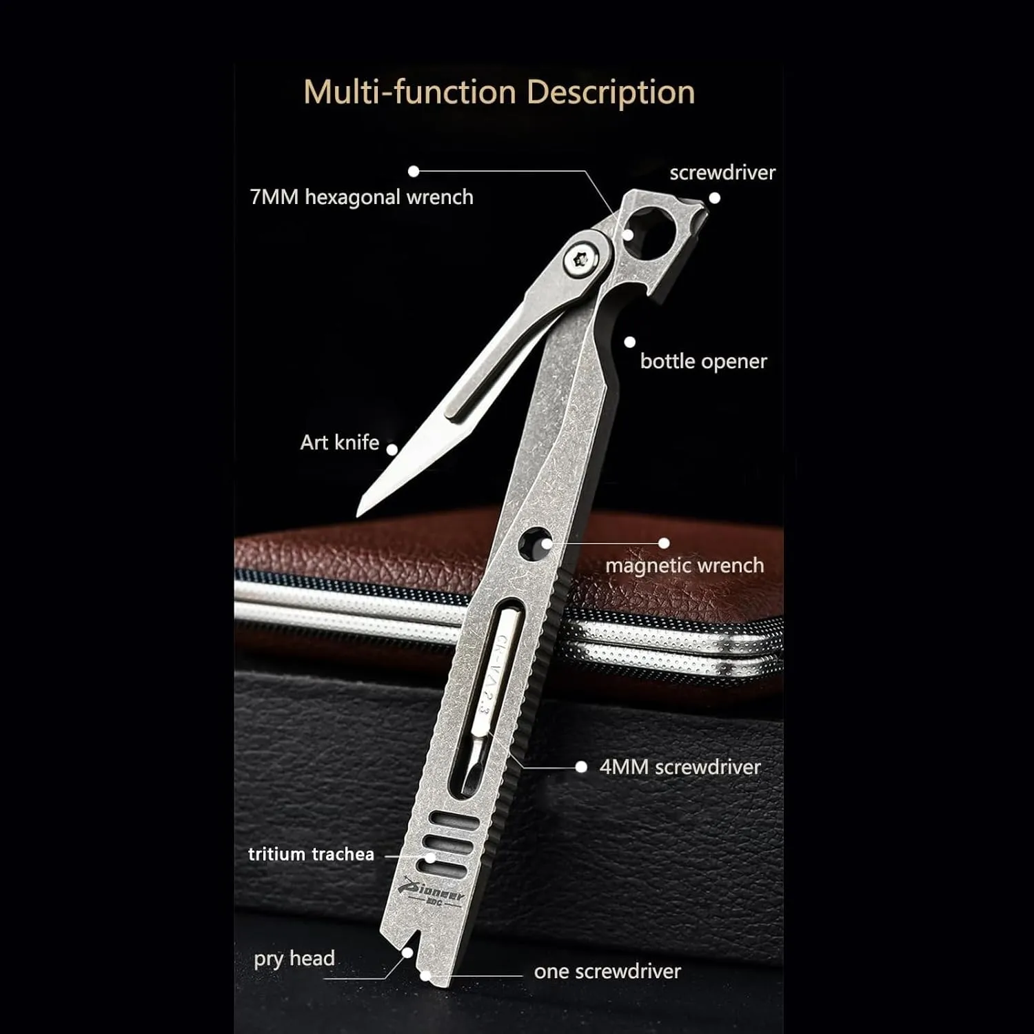 EDC Multitool Pry Bar, with Utility knife, Bottle Opener, EDC Pocket Tool, Gifts for Men (sandblasting)