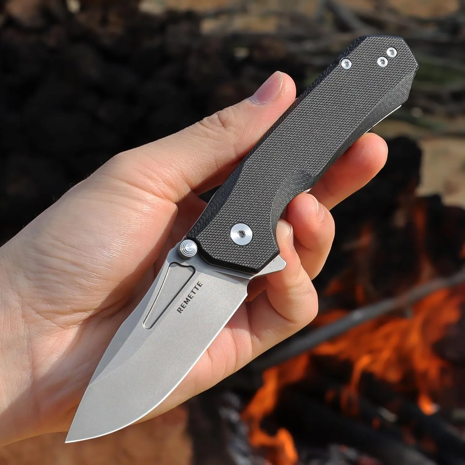 EDC Pocket Knife Rhino 0211,Sharp D2 Steel Blade Durable G10 Handle, Folding Pocket Knives with Reversible Pocket Clip, Flip Open Camping Hiking Pocket Knife for Men
