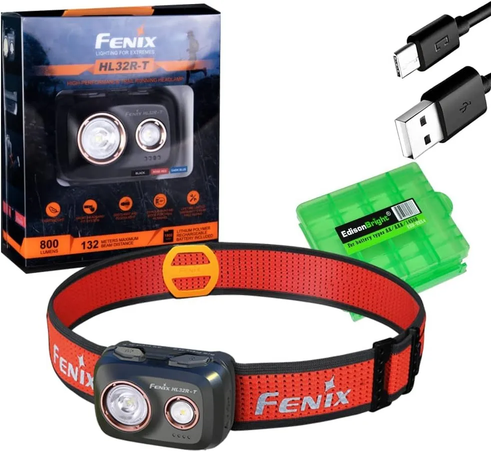 EdisonBright Fenix HL32R-T 800 Lumen spot/Flood Light Rechargeable (AAA Compatible) Lightweight headlamp, for Jogging/Camping Battery carring case