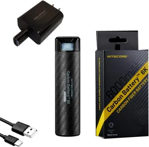 EdisonBright Nitecore Carbon Battery 6K kit headlamp runtime Extender heaband for NU40, NU43, NU45,NU50, HC65 UHE with EBR Charging Adapter