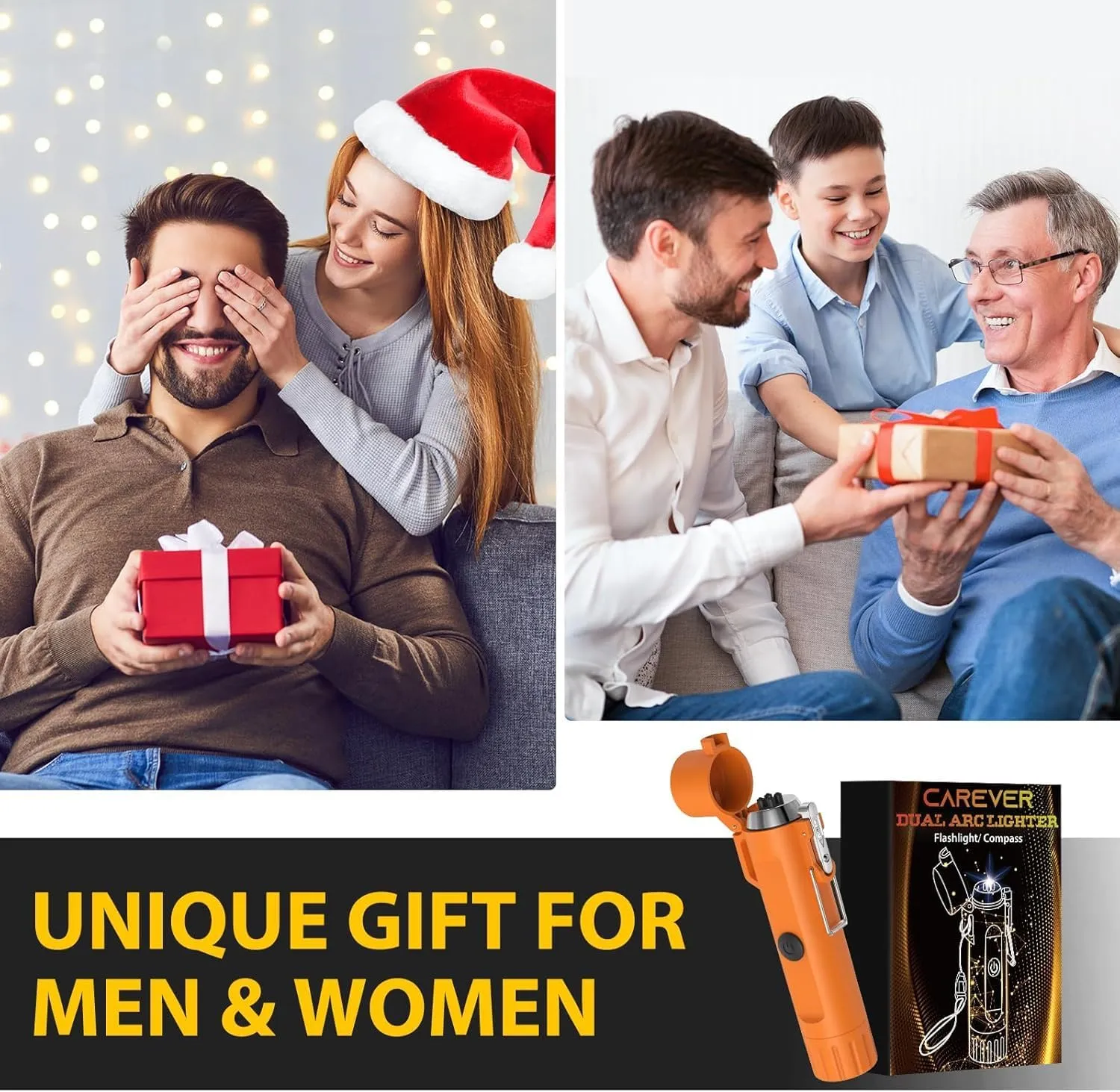 Electric Waterproof Lighters Gifts for Men: 2 Pack LED Flashlight Lighter Christmas Stocking Stuffers for Adults Him Boy Birthday - 3-in-1 USB Dual Arc Outdoor BBQ Camping Hunting Survival Gadget
