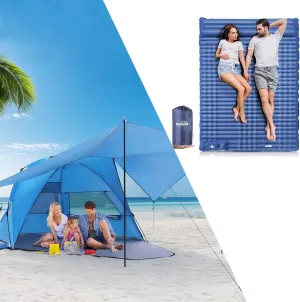 Elegear Double Sleeping Pad 4" Ultra-Thick Self Inflating and Beach Tent with 360° Removable Canopy