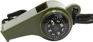 Emergency Survival Whistle 3 in 1 Whistles with Compass Thermometer Lanyard for Outdoor Hiking Camping Army Green #