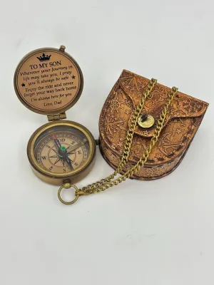 Engraved Brass Compass with Wooden Box, Vintage Compass for Navigation amd Decor, Antique Gift Compasses for Graduation, Baptism, Confirmation-Love Dad, Bronze