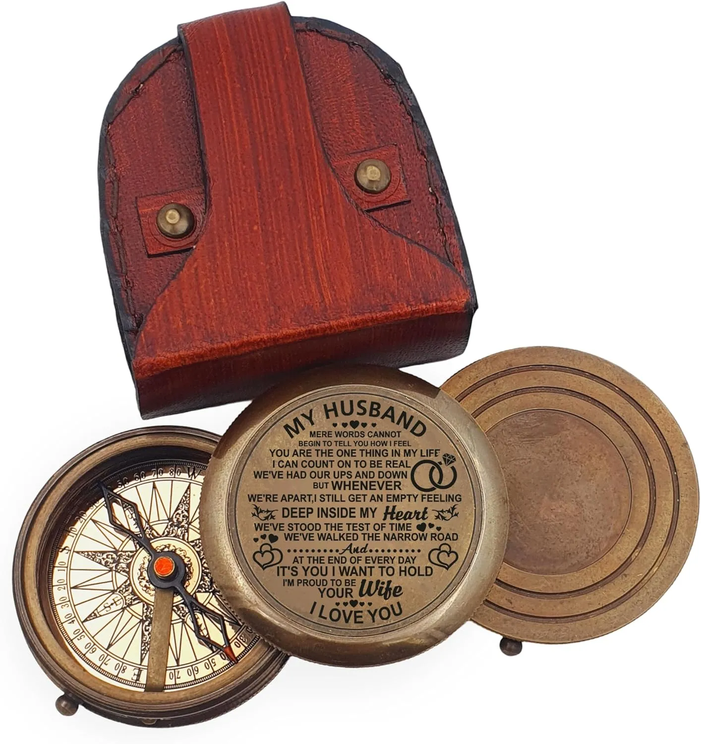 Engraved Compass, to My Husband I Love You, Brass Compass Engraved Gifts for Men, Bronze for Men, Romantic Gifts for Him/Her, Keepsake Gifts for Husband