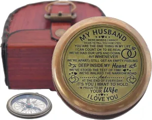 Engraved Compass, to My Husband I Love You, Brass Compass Engraved Gifts for Men, Bronze for Men, Romantic Gifts for Him/Her, Keepsake Gifts for Husband
