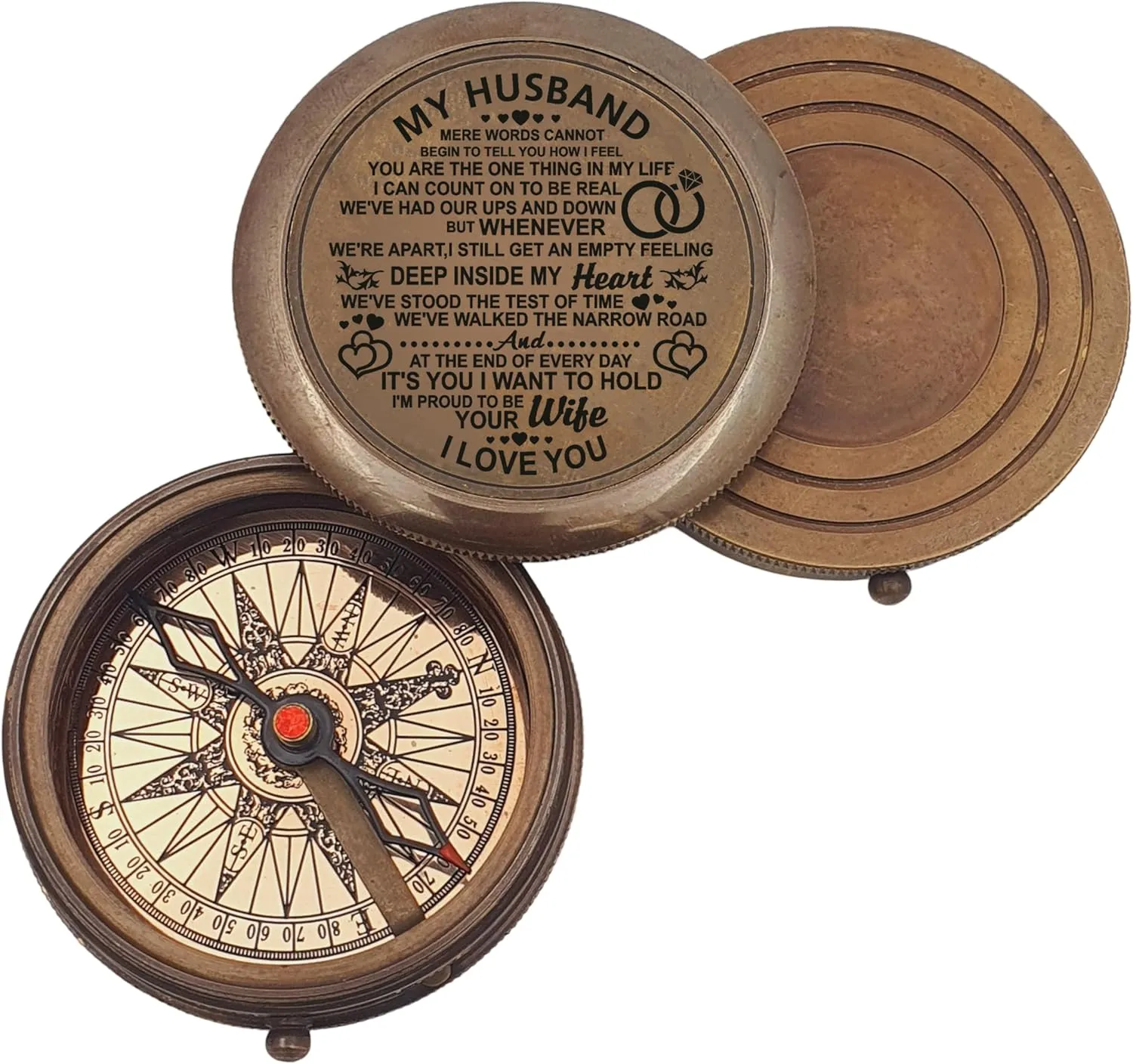 Engraved Compass, to My Husband I Love You, Brass Compass Engraved Gifts for Men, Bronze for Men, Romantic Gifts for Him/Her, Keepsake Gifts for Husband