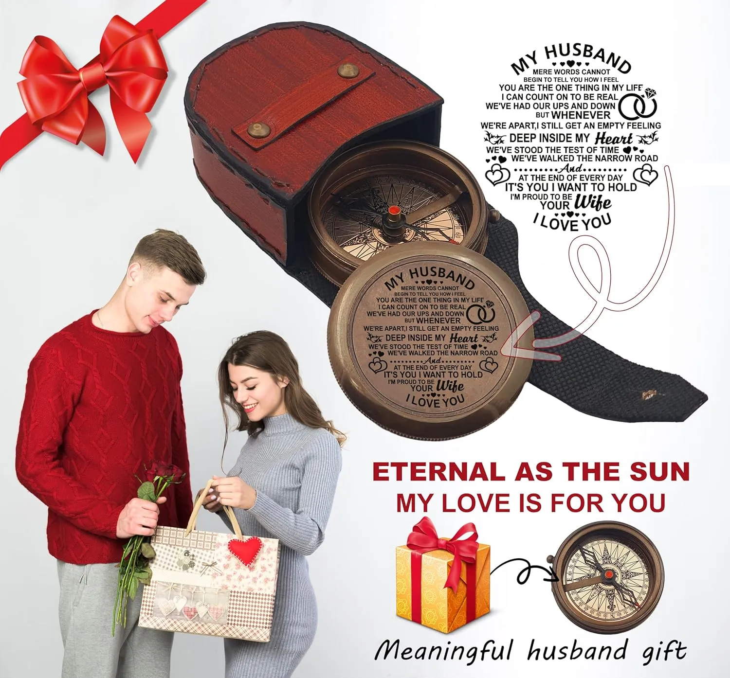 Engraved Compass, to My Husband I Love You, Brass Compass Engraved Gifts for Men, Bronze for Men, Romantic Gifts for Him/Her, Keepsake Gifts for Husband
