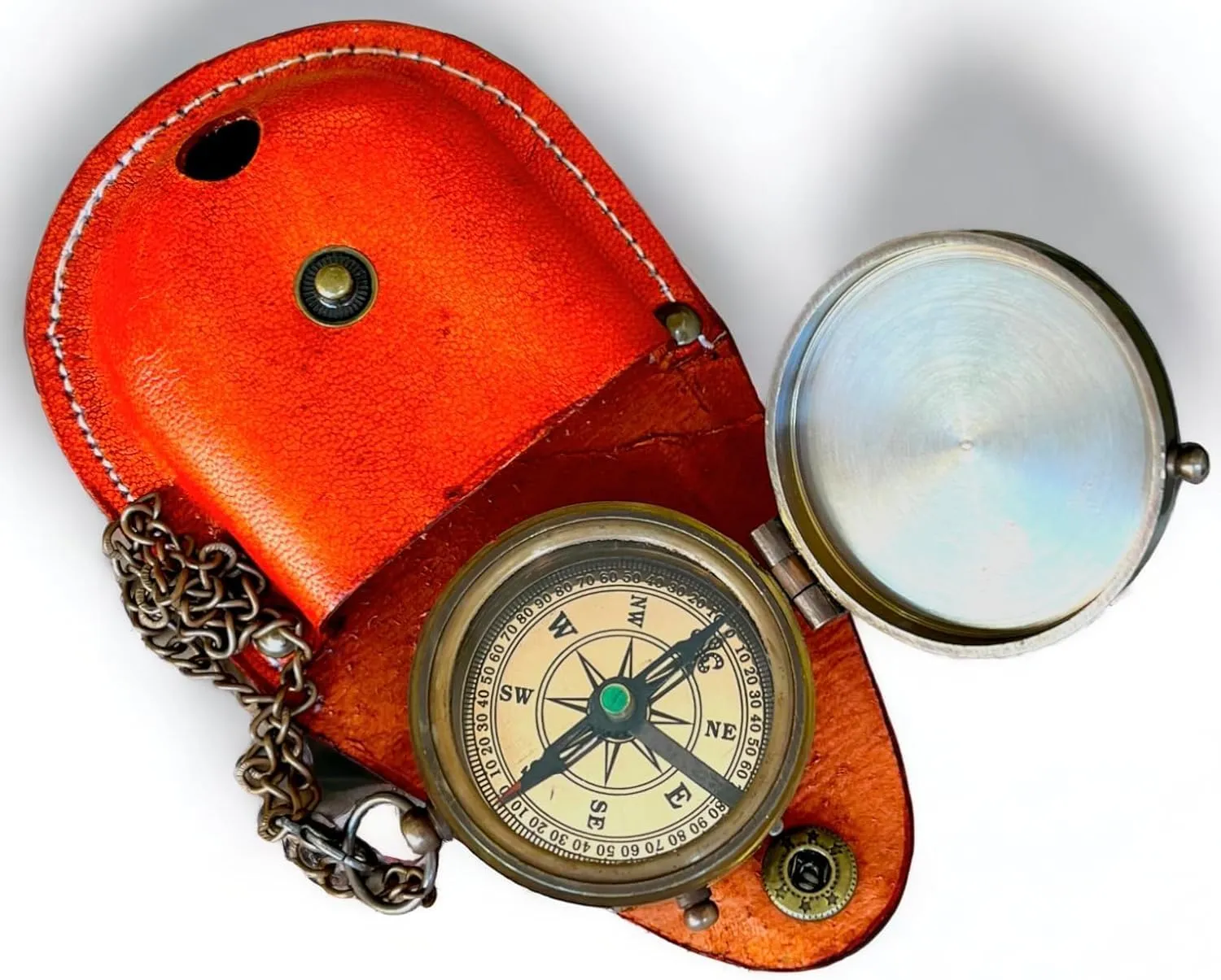 Engraved Compass with Leather Case - Solid Brass Pocket Compass for Hiking, Compass for Birthday, Anniversary, Graduation Day, Valentine’s Day, Baptism Gift