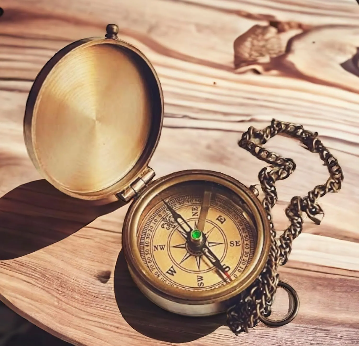 Engraved Compass with Leather Case - Solid Brass Pocket Compass for Hiking, Compass for Birthday, Anniversary, Graduation Day, Valentine’s Day, Baptism Gift