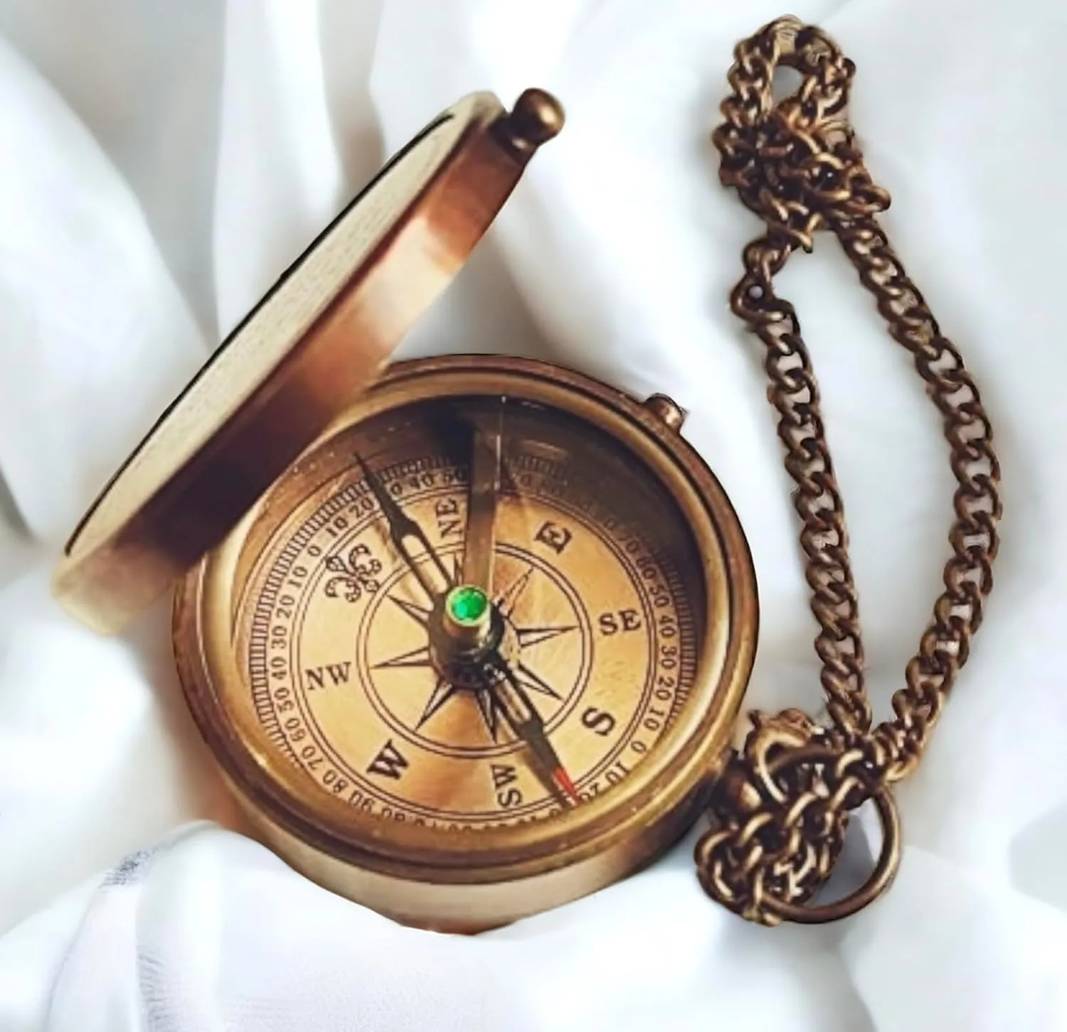 Engraved Compass with Leather Case - Solid Brass Pocket Compass for Hiking, Compass for Birthday, Anniversary, Graduation Day, Valentine’s Day, Baptism Gift