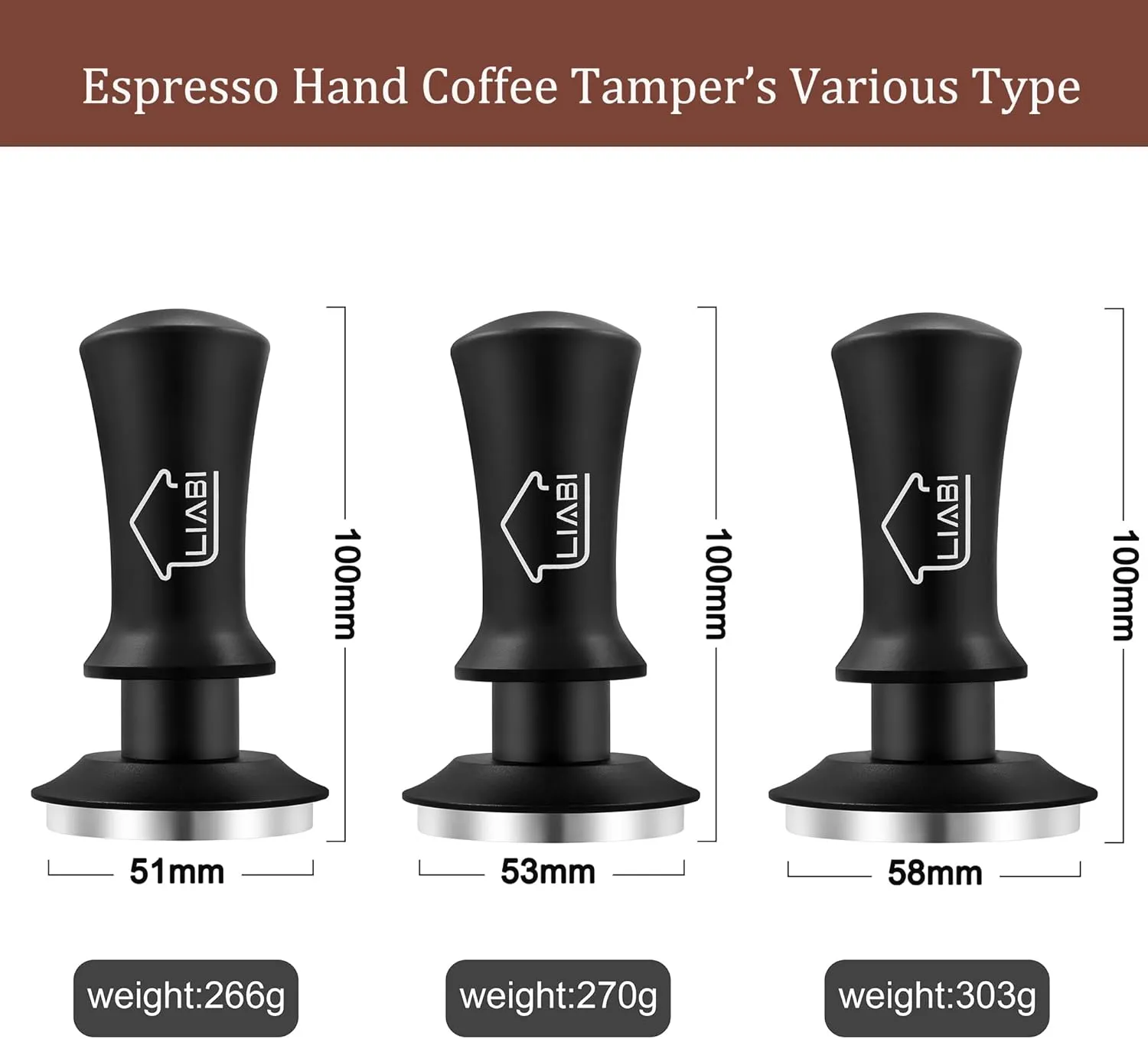 Espresso Coffee Tamper 58mm, Premium Barista Coffee Tamper Tool with Stainless Steel Flat Base Tamper 2 Springs Loaded Tamper for Espresso Machine Rancilio, Gaggia Bottomless Portafilter (Black)
