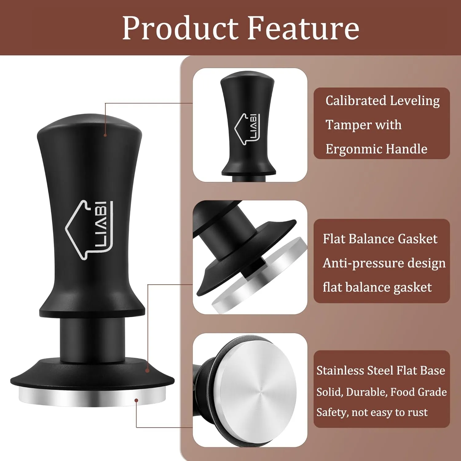 Espresso Coffee Tamper 58mm, Premium Barista Coffee Tamper Tool with Stainless Steel Flat Base Tamper 2 Springs Loaded Tamper for Espresso Machine Rancilio, Gaggia Bottomless Portafilter (Black)