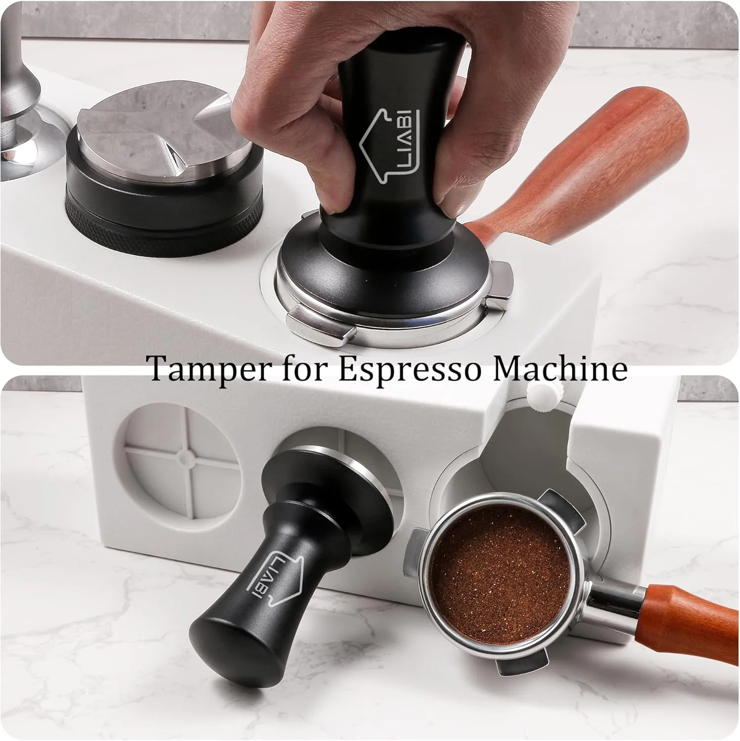 Espresso Coffee Tamper 58mm, Premium Barista Coffee Tamper Tool with Stainless Steel Flat Base Tamper 2 Springs Loaded Tamper for Espresso Machine Rancilio, Gaggia Bottomless Portafilter (Black)