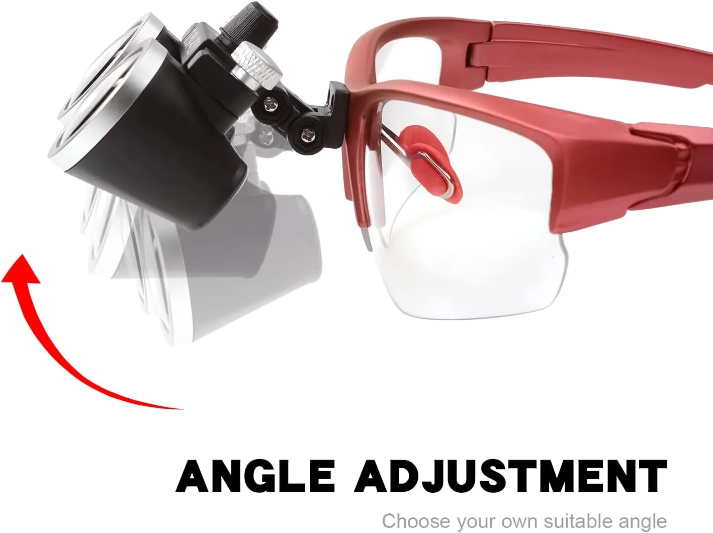EustomA 2.5X Binocular Loupes Non-Slip Magnifier with 5W LED Light Clip on Headlight Two Clips Optical Glass Headlamp DY-409-2.5X (Red)