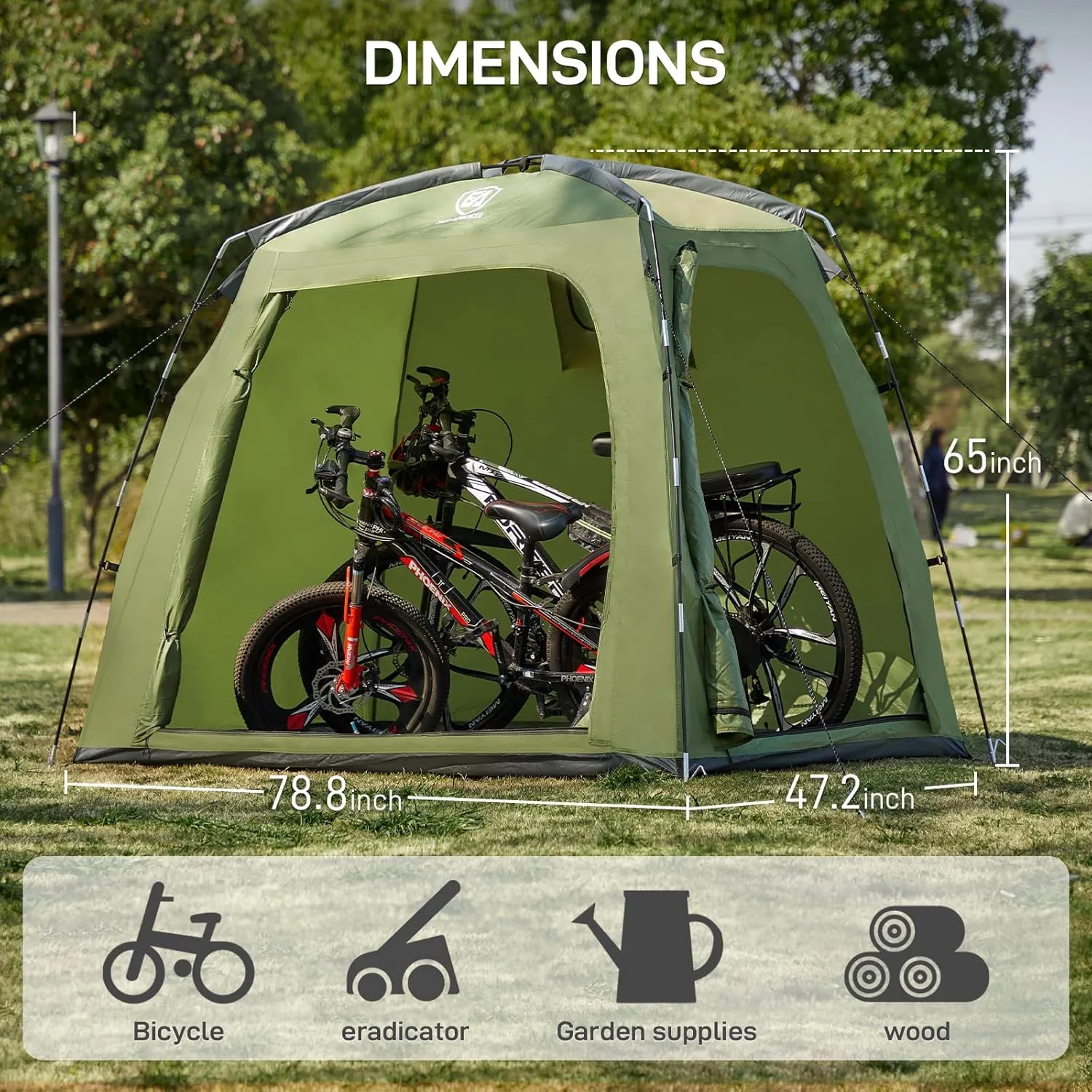 EVER ADVANCED Bike Storage Tent, Portable Bike Shed for 3 Bikes, Storage Sheds with PU4000 mm Water-Resistant for Bicycles, Motorcycles, Lawn Mower, Garden Tools, Lightweight Bike Tent, 6.6'x4'x5.4'