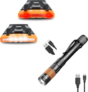 EverBrite 2 Pack Rechargeable Hat Light   Rechargeable Pen Light, 4 Lighting Modes, Zoomable