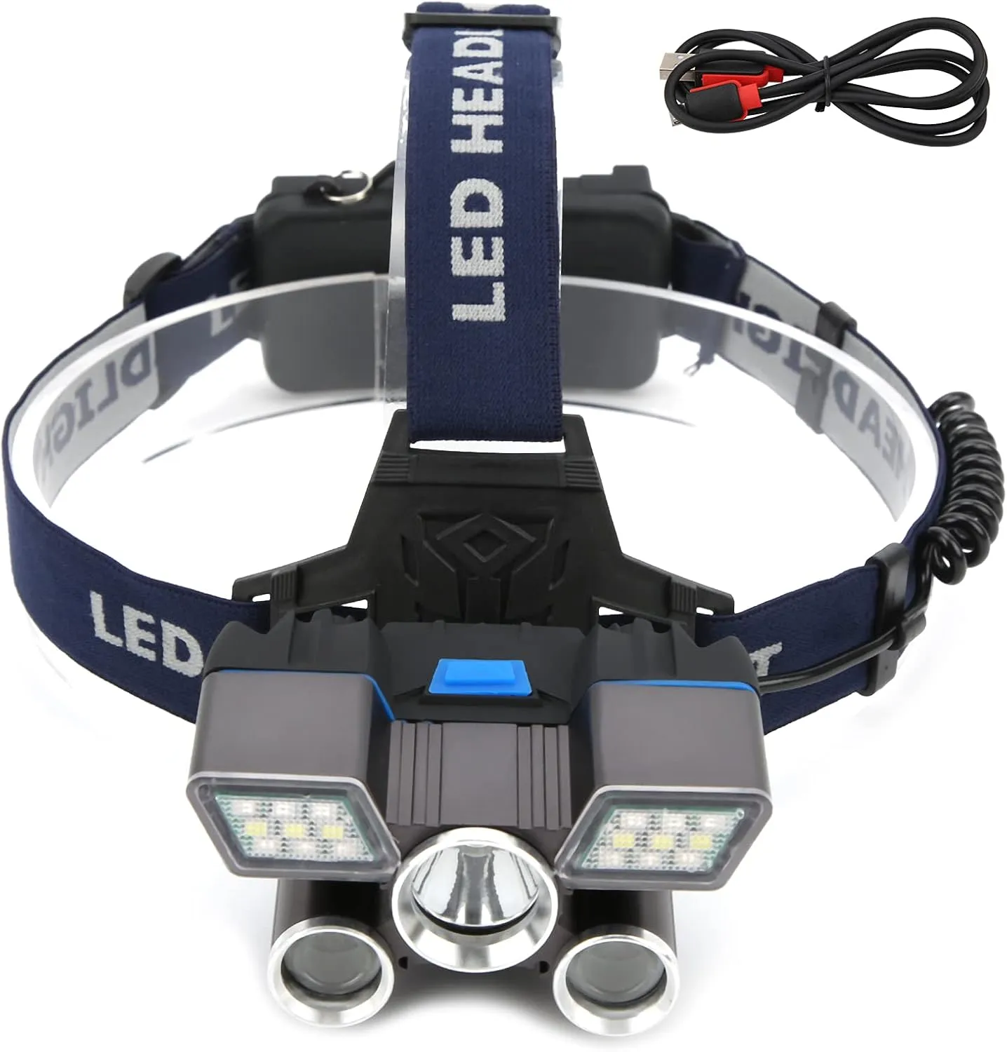 EVTSCAN LED Headlamp USB Rechargeable Adjustable Flashlight Camping Emergency Red Blue Warning Capable Kids Adults Aluminum Alloy (Batteries Not Included)