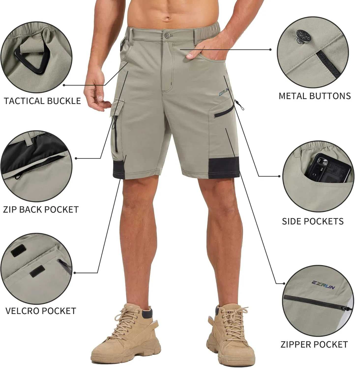 EZRUN Men's Hiking Cargo Shorts Quick Dry Golf Outdoor Work Tactical Shorts with Multi Pocket for Fishing Travel
