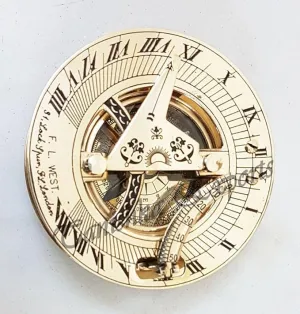 F. L. West London 3-Inch Brass Sundial Compass, Nautical Pocket Navigation Instrument