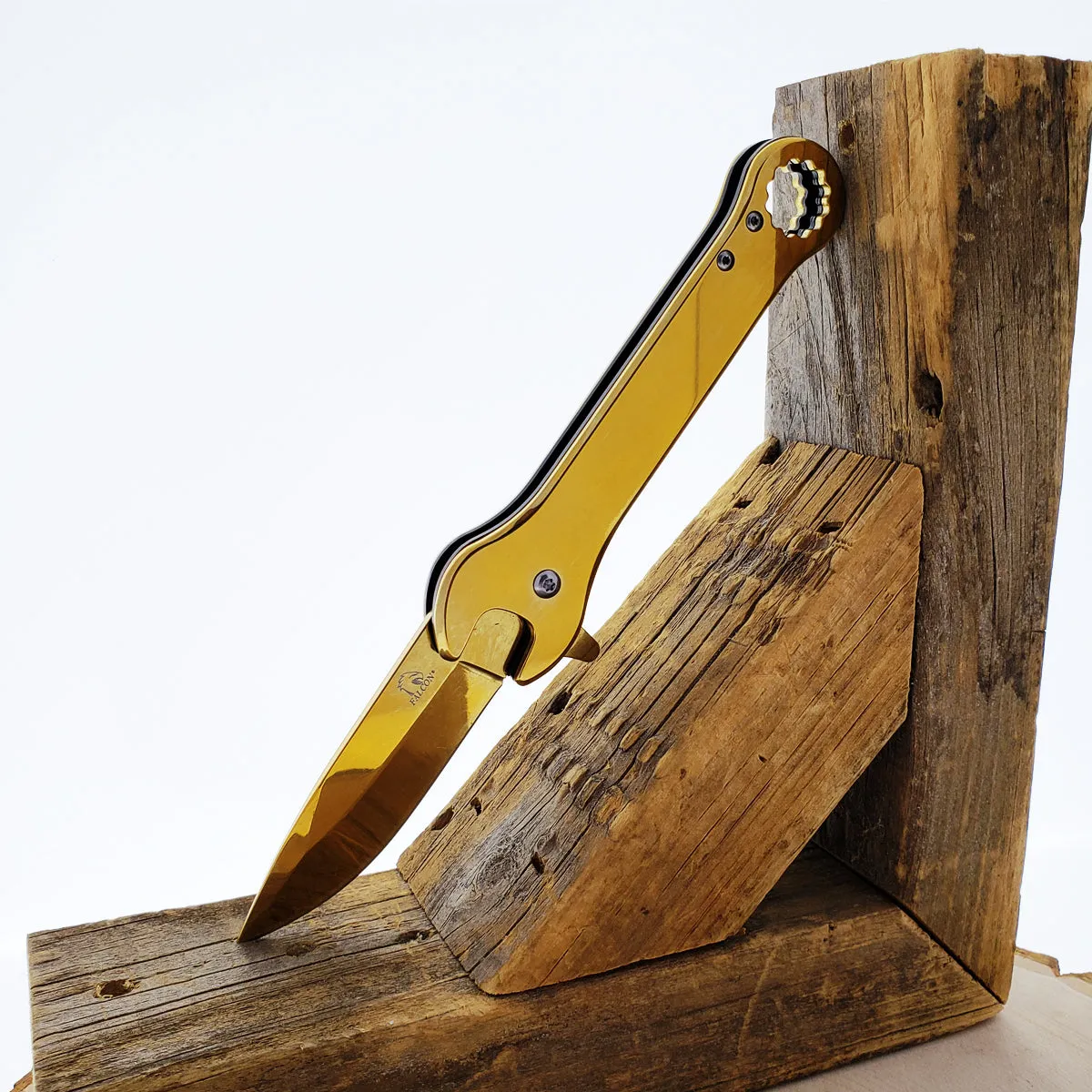 Falcon 7.75" Gold Spring Assisted Knife with 12 mm Wrench Function