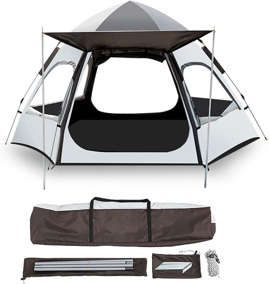 Family Camping Tent Large Waterproof Pop Up Tents 4/6 Person Room Cabin Tent Instant Setup with Sun Shade Automatic Aluminum Pole (Color : A)