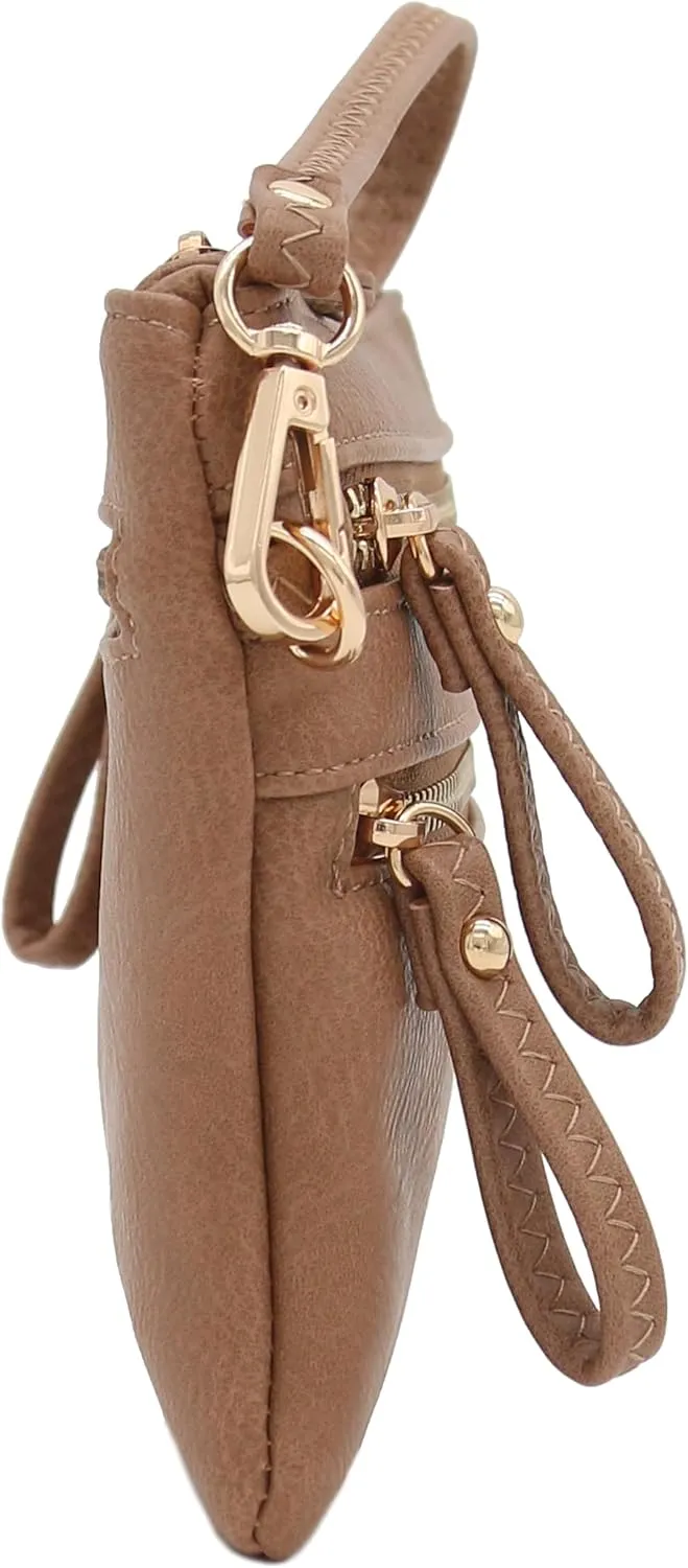 FashionPuzzle Multi Zipper Pocket Small Wristlet Crossbody Bag