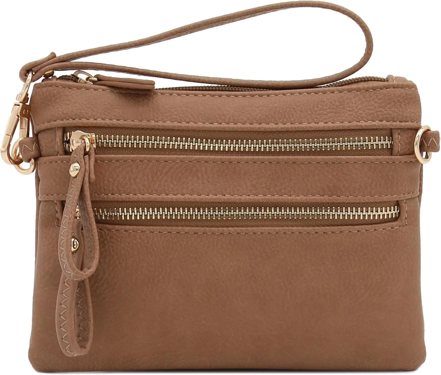 FashionPuzzle Multi Zipper Pocket Small Wristlet Crossbody Bag