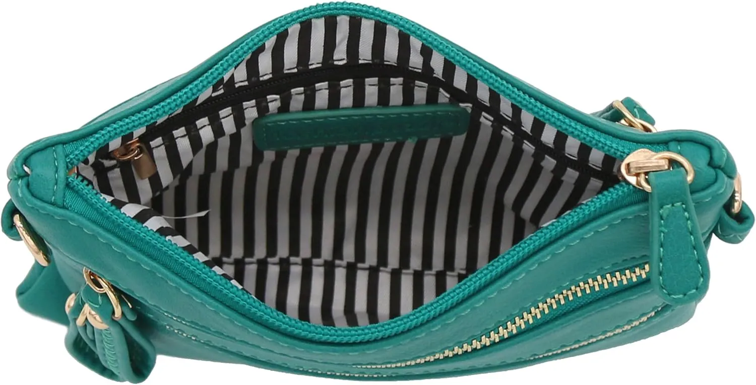 FashionPuzzle Multi Zipper Pocket Small Wristlet Crossbody Bag