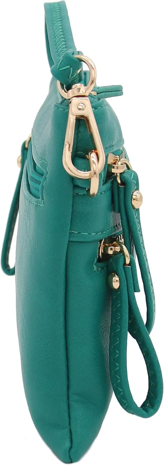 FashionPuzzle Multi Zipper Pocket Small Wristlet Crossbody Bag
