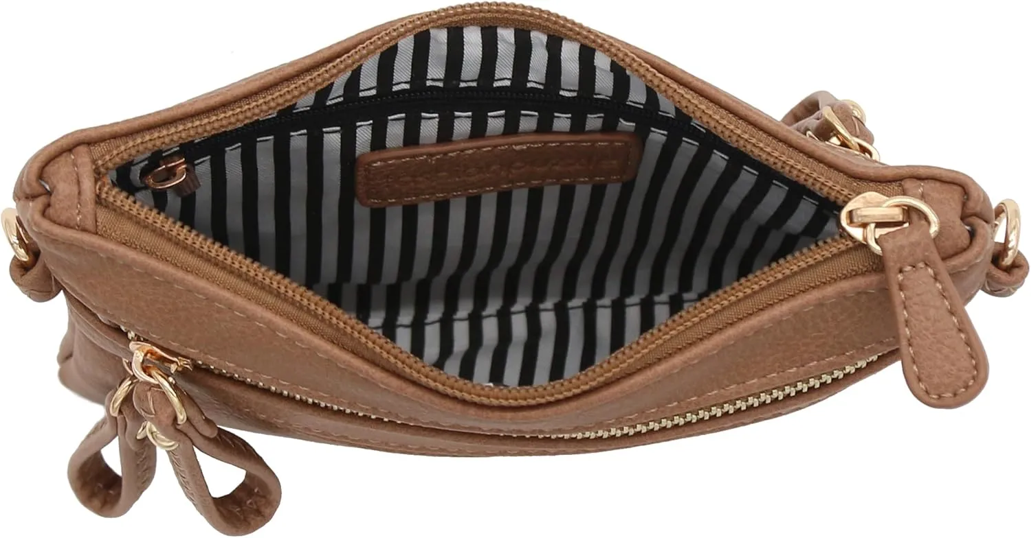 FashionPuzzle Multi Zipper Pocket Small Wristlet Crossbody Bag